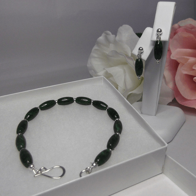 Green Jade gemstone bead drop earrings with silver ear post