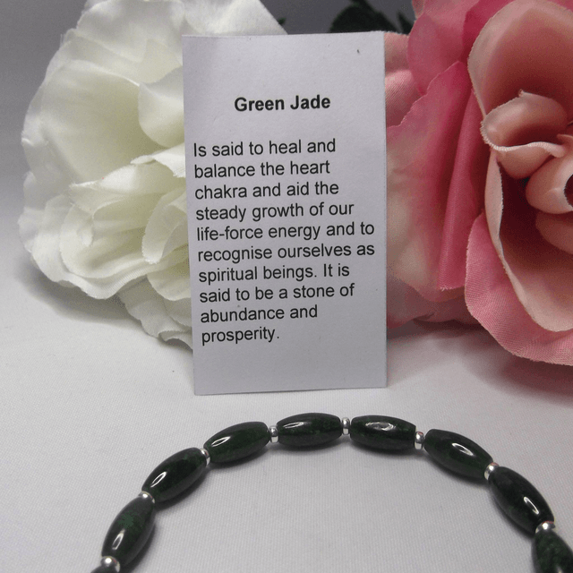 Green Jade gemstone bead bracelet with small recycled silver spacer beads