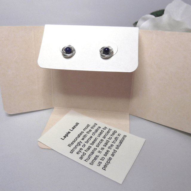 Lapis Lazuli gemstone Russian wedding ring style stud earrings with recycled silver 