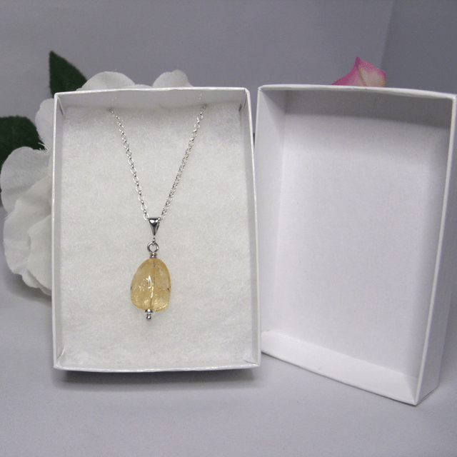 Citrine gemstone drop pendant necklace with recycled silver chain
