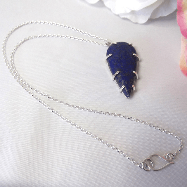 Lapis Lazuli gemstone pendant with recycled silver claw setting