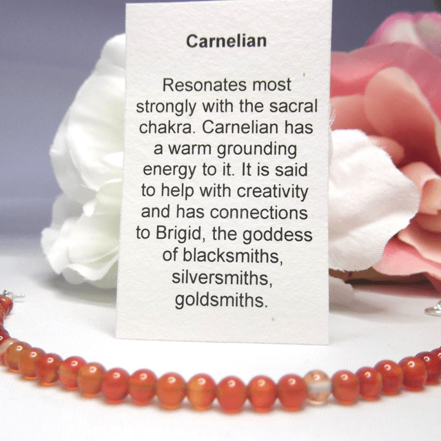 Carnelian gemstone bracelet of small round beads with recycled sterling silver clasp 