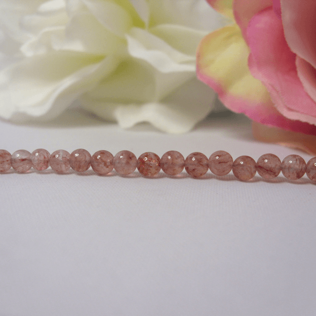 Strawberry quartz gemstone bracelet of small round beads with recycled clasp