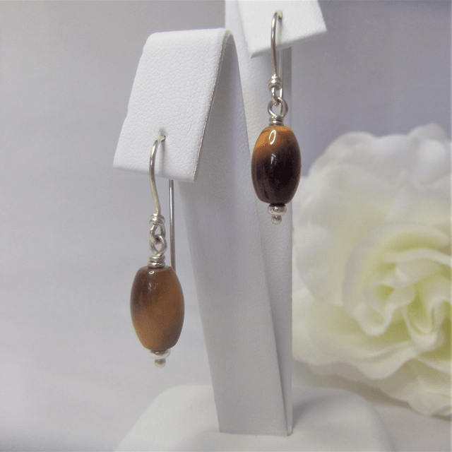 Golden Tigers eye barrel earrings