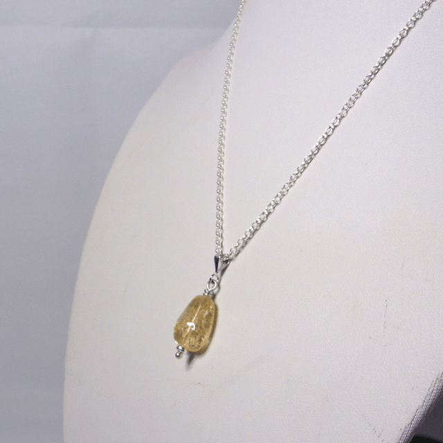 Citrine gemstone drop pendant necklace with recycled silver chain