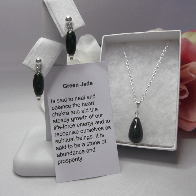 Green Jade gemstone bead drop earrings with silver ear post
