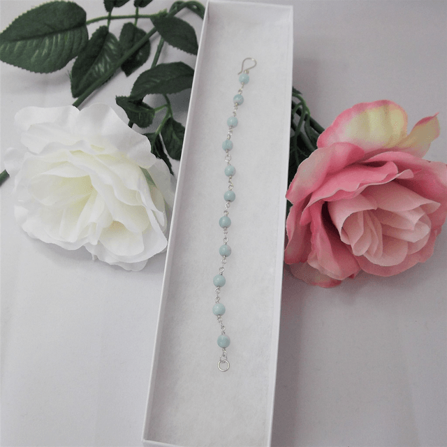 Amazonite gemstone bead bracelet with recycled silver wire wrapped links 