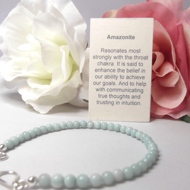 Amazonite gemstone bracelet of small round beads with recycled sterling silver clasp