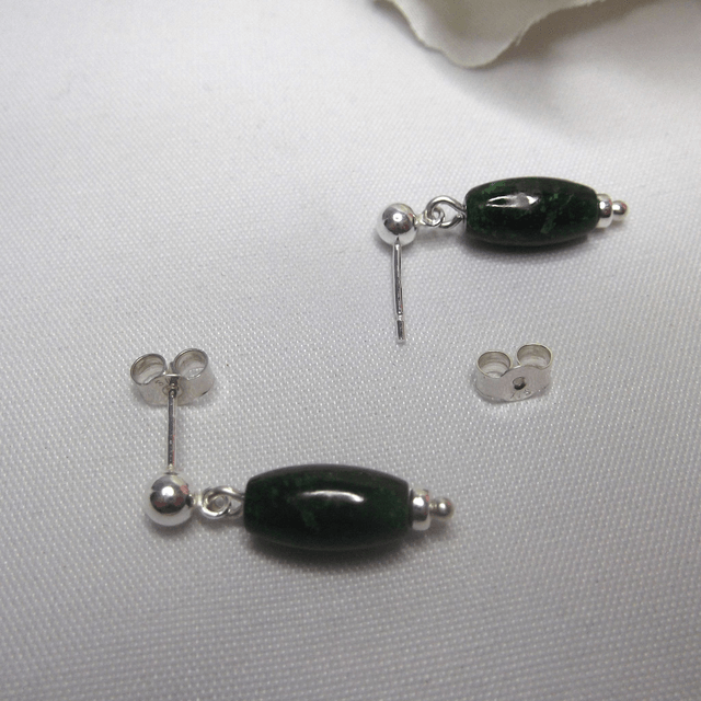 Green Jade gemstone bead drop earrings with silver ear post