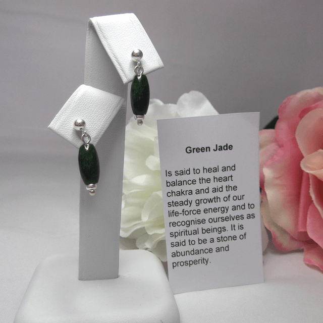 Green Jade gemstone bead drop earrings with silver ear post