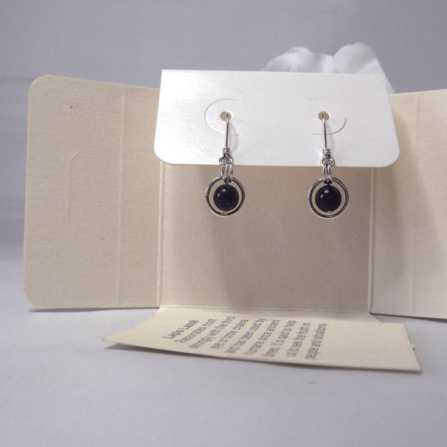 Lapis Lazuli gemstone dangle earrings with bead in a ring of recycled silver