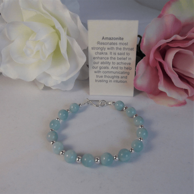 Amazonite and silver bead bracelet recycled silver clasp