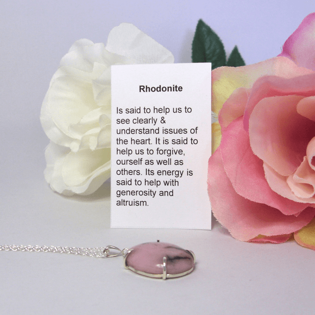 Rhodonite oval gemstone claw set pendant