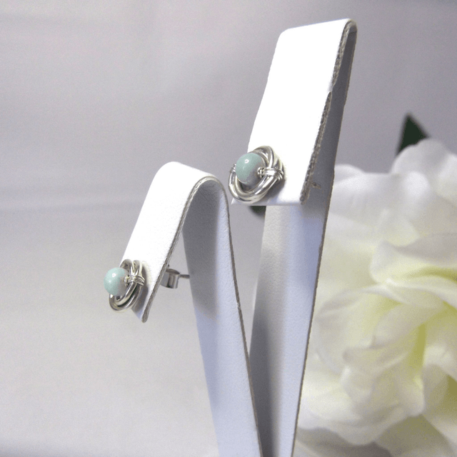 Amazonite gemstone Russian wedding ring style stud earrings with recycled silver 