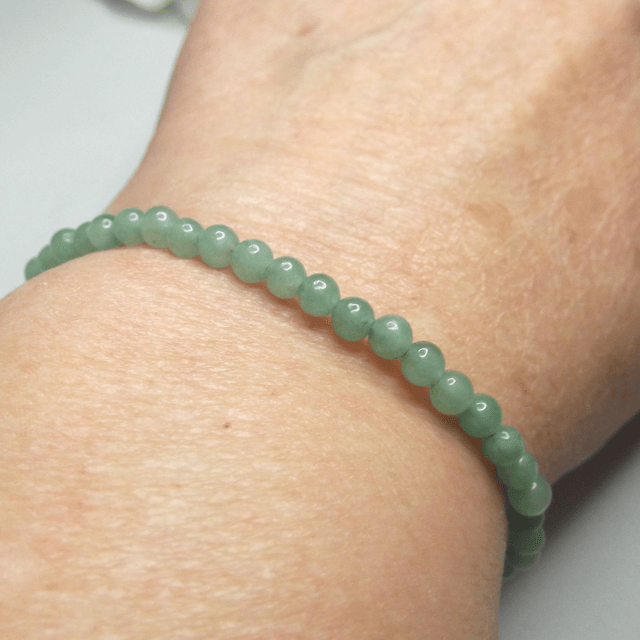 Green Aventurine gemstone bracelet of small round beads with recycled sterling silver clasp 