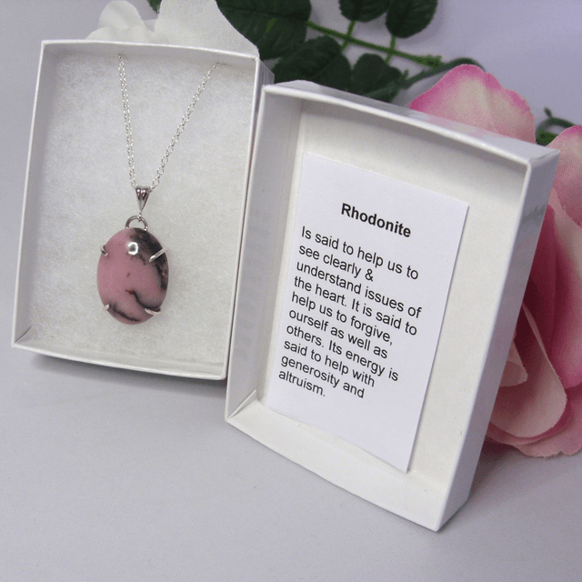 Rhodonite oval gemstone claw set pendant