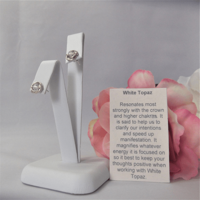 White topaz gemstone Russian wedding ring style stud earrings with recycled silver