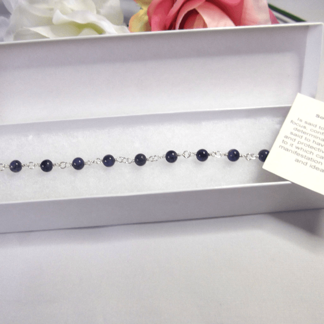 Sodalite gemstone bead bracelet with recycled silver wire wrapped links