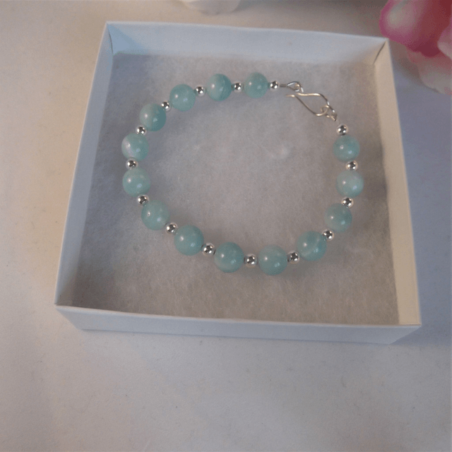 Amazonite and silver bead bracelet recycled silver clasp