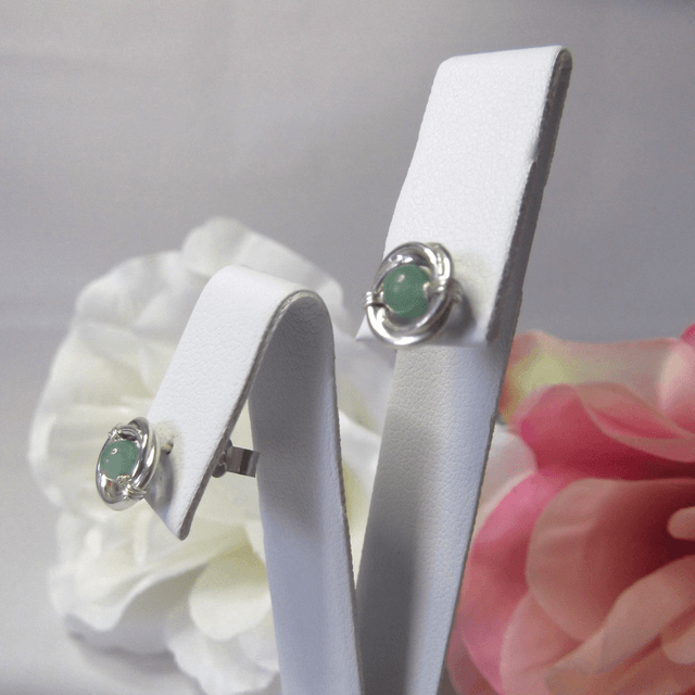 Green Aventurine gemstone Russian wedding ring style stud earrings with recycled silver 