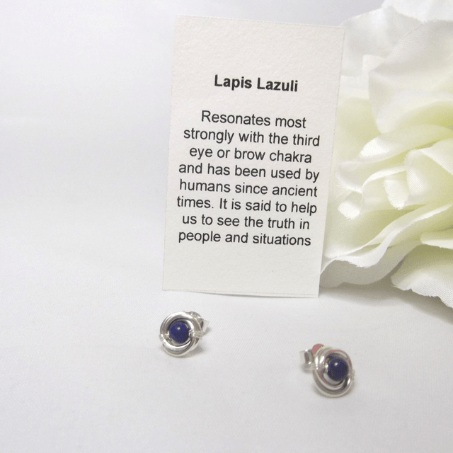 Lapis Lazuli gemstone Russian wedding ring style stud earrings with recycled silver 