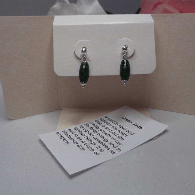 Green Jade gemstone bead drop earrings with silver ear post