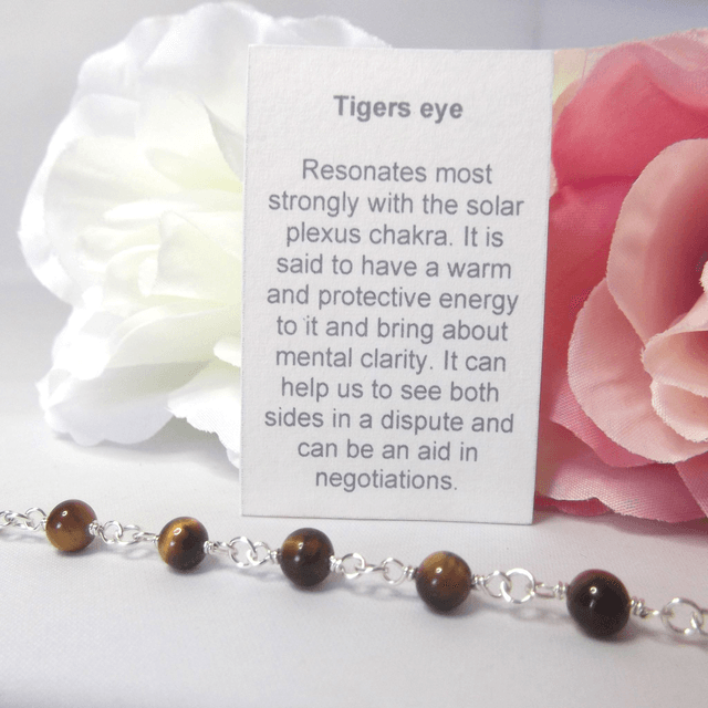 Golden Tigers eye gemstone bead bracelet with recycled silver wire wrapped links