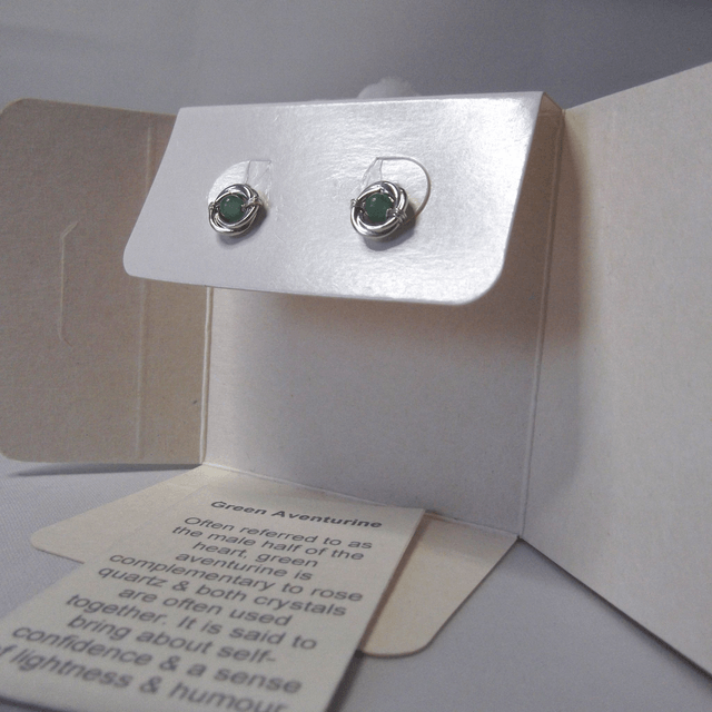 Green Aventurine gemstone Russian wedding ring style stud earrings with recycled silver 