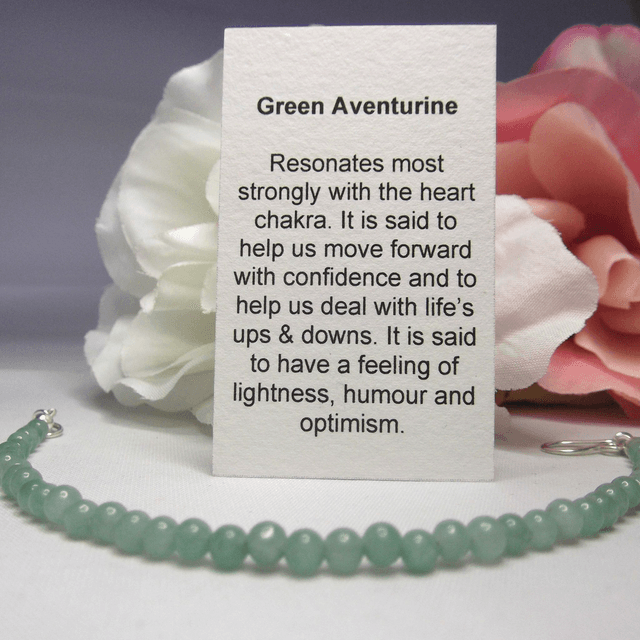 Green Aventurine gemstone bracelet of small round beads with recycled sterling silver clasp 