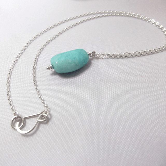 Amazonite tumble stone necklace with recycled silver chain and clasp