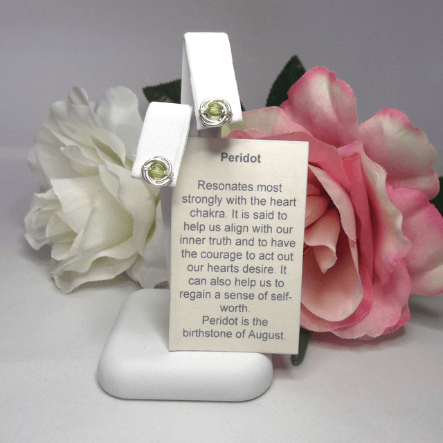 Peridot gemstone Russian wedding ring style stud earrings with recycled silver 