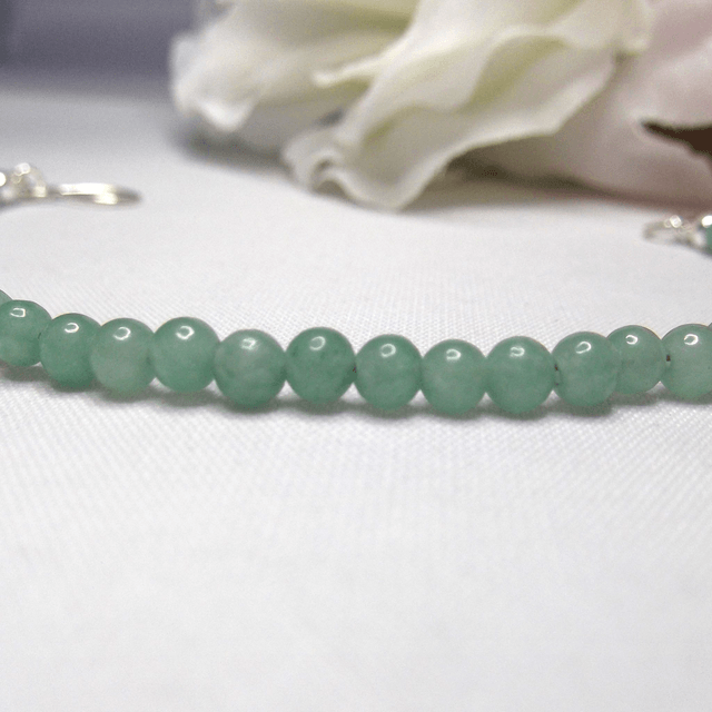 Green Aventurine gemstone bracelet of small round beads with recycled sterling silver clasp 