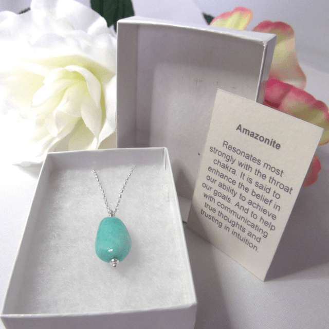 Amazonite tumble stone necklace with recycled silver chain and clasp