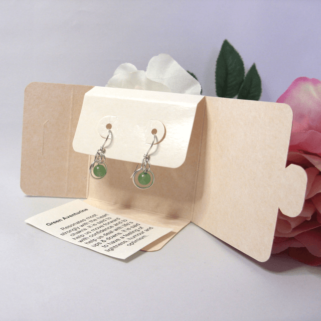 Green Aventurine gemstone dangle earrings with bead in a ring of recycled silver