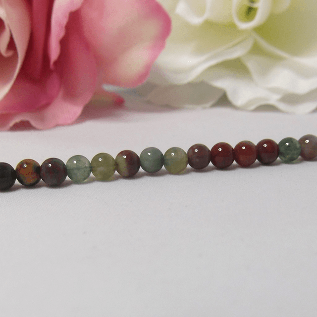 Fancy Jasper gemstone bracelet of small round beads with recycled sterling silver clasp