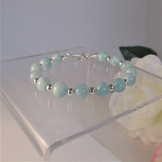 Amazonite and silver bead bracelet recycled silver clasp