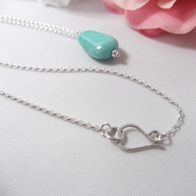 Amazonite tumble stone necklace with recycled silver chain and clasp