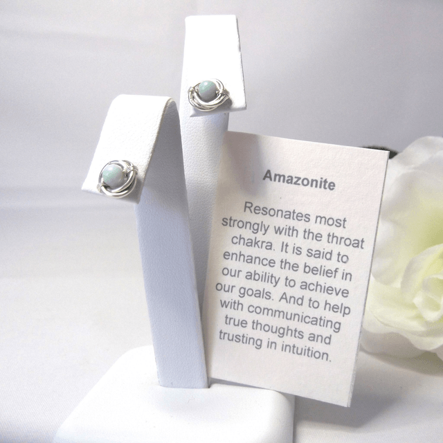 Amazonite gemstone Russian wedding ring style stud earrings with recycled silver 