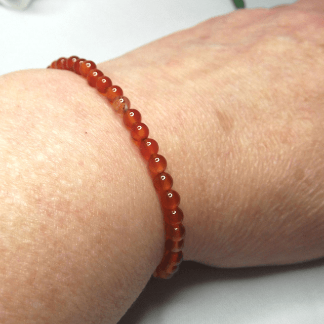 Carnelian gemstone bracelet of small round beads with recycled sterling silver clasp 