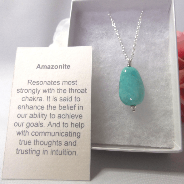Amazonite tumble stone necklace with recycled silver chain and clasp
