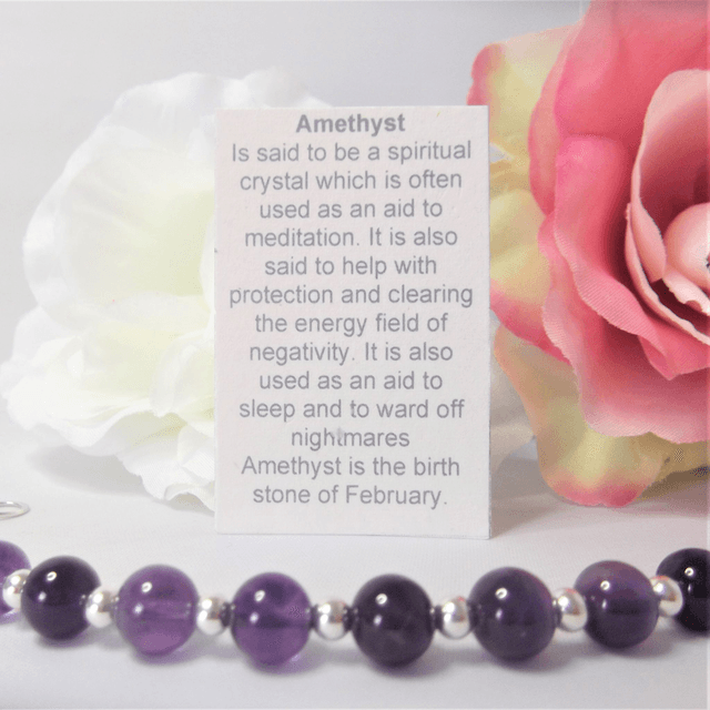 Amethyst gemstone and sterling silver bead bracelet recycled silver clasp