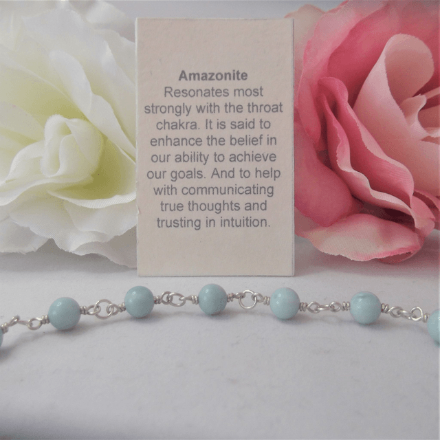 Amazonite gemstone bead bracelet with recycled silver wire wrapped links 