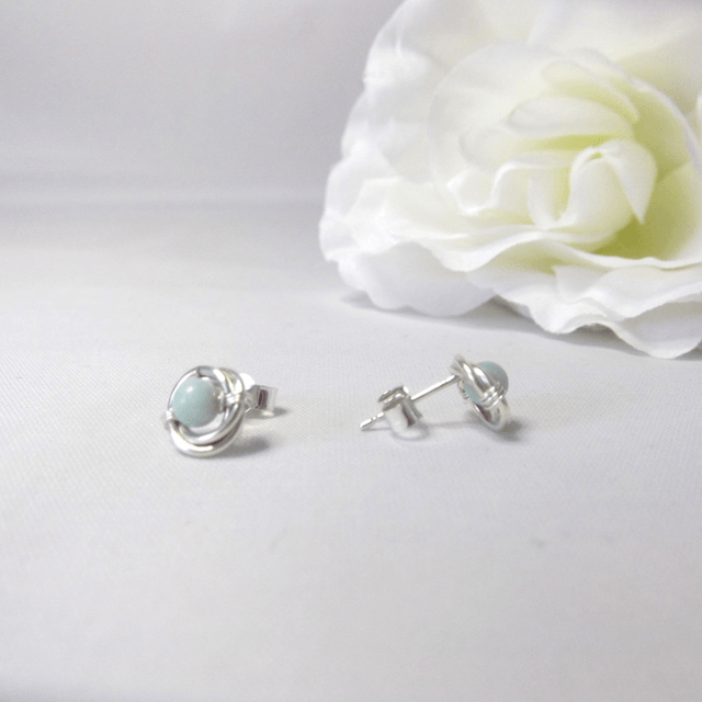 Amazonite gemstone Russian wedding ring style stud earrings with recycled silver 