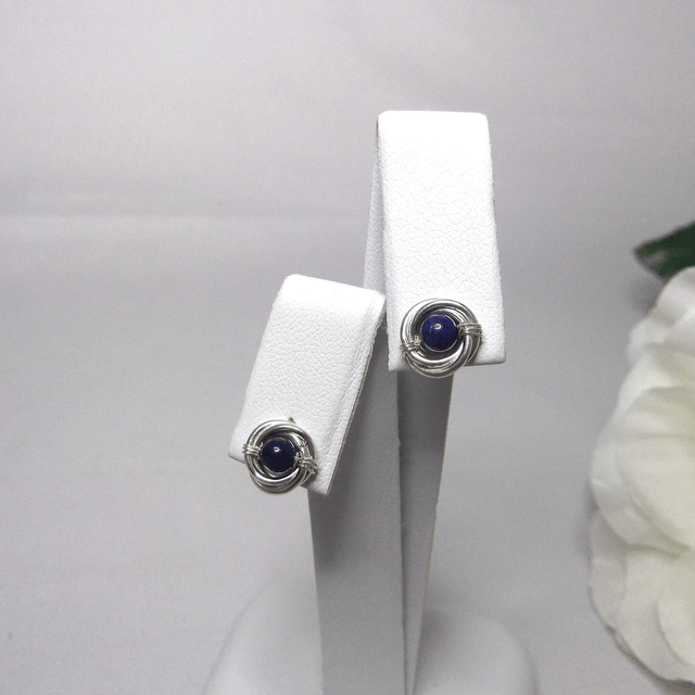 Lapis Lazuli gemstone Russian wedding ring style stud earrings with recycled silver 