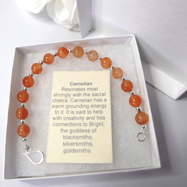 Carnelian gemstone and sterling silver bead bracelet recycled silver clasp