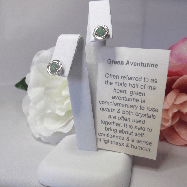Green Aventurine gemstone Russian wedding ring style stud earrings with recycled silver 