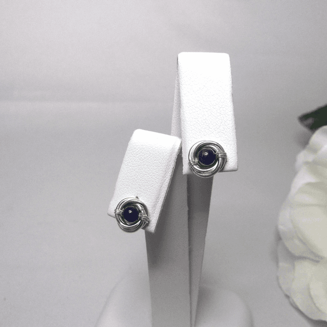 Lapis Lazuli gemstone Russian wedding ring style stud earrings with recycled silver 